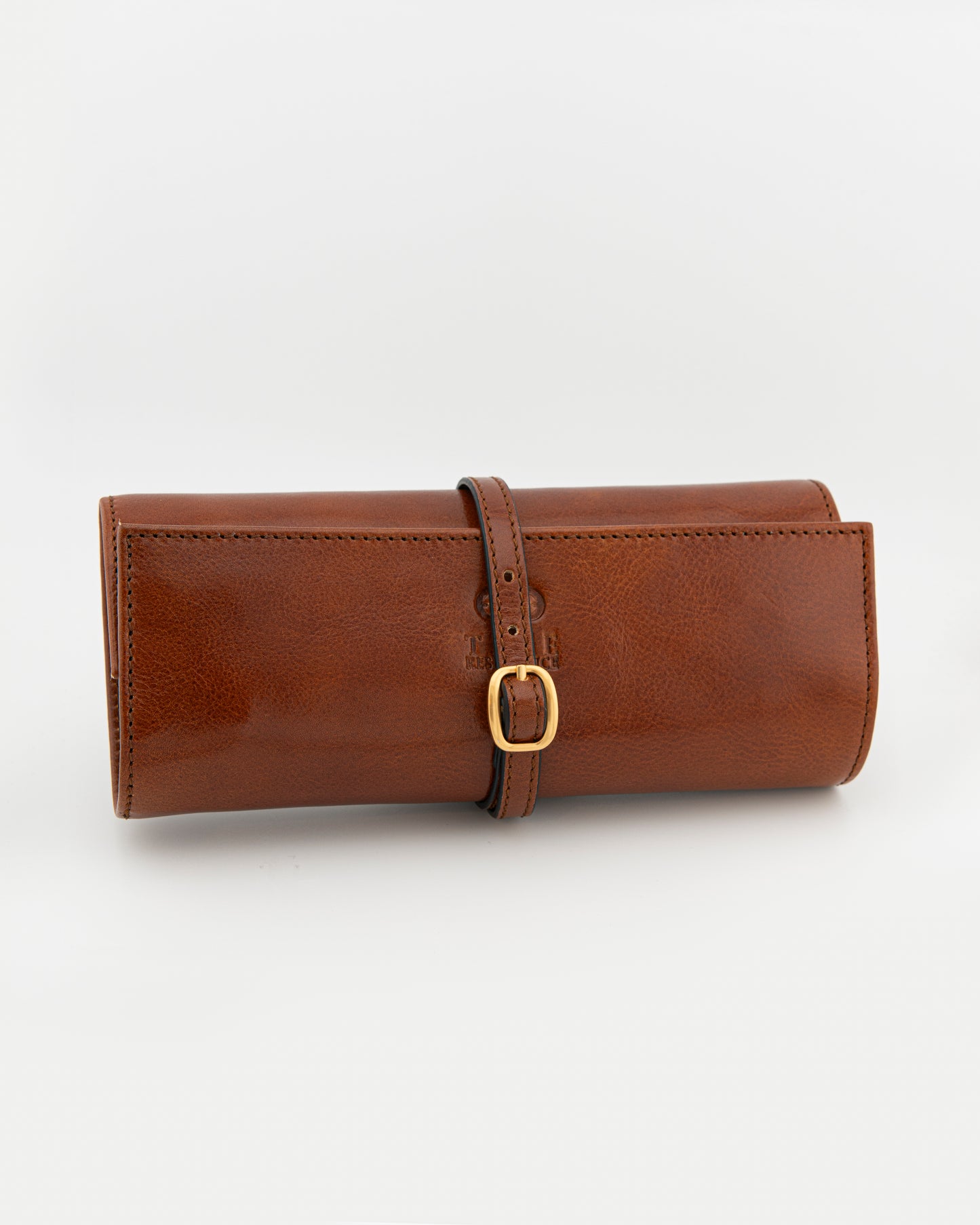 Jewelry Roll Travel Case in Cognac Leather