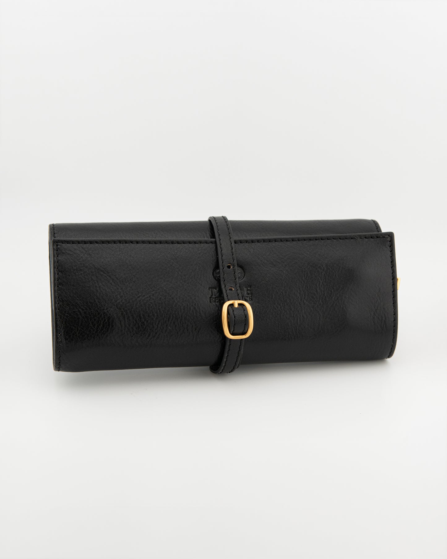 Jewelry Roll Travel Case in Black Leather
