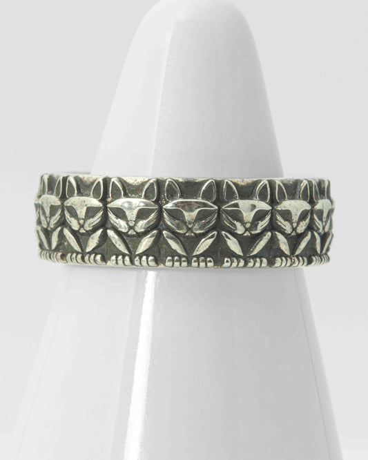 Egyptian Cat Ring in Oxidized Sterling Silver as Size 6 1/2