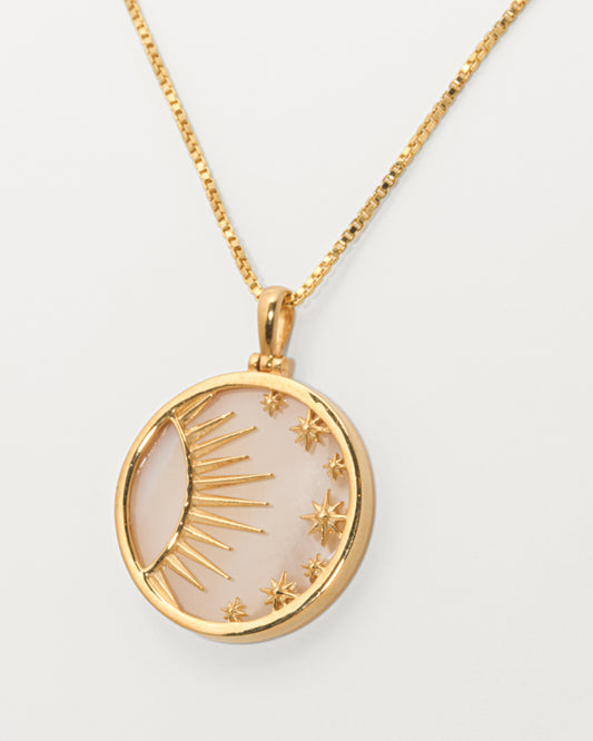 Celestial Mother of Pearl Necklace with 18" Adjustable Chain in 14K Gold Vermeil