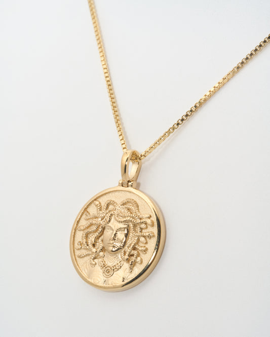 Medusa Necklace with 18" Adjustable Chain in 14K Gold Vermeil