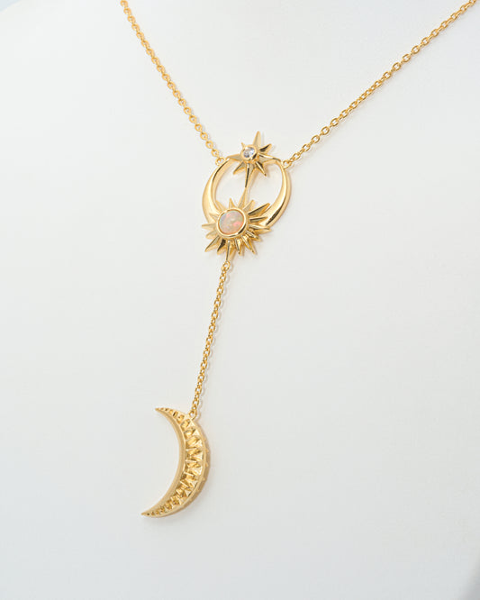 Sun, Moon & Stars Lariat Necklace with 18" Adjustable Chain in 14K Gold Vermeil