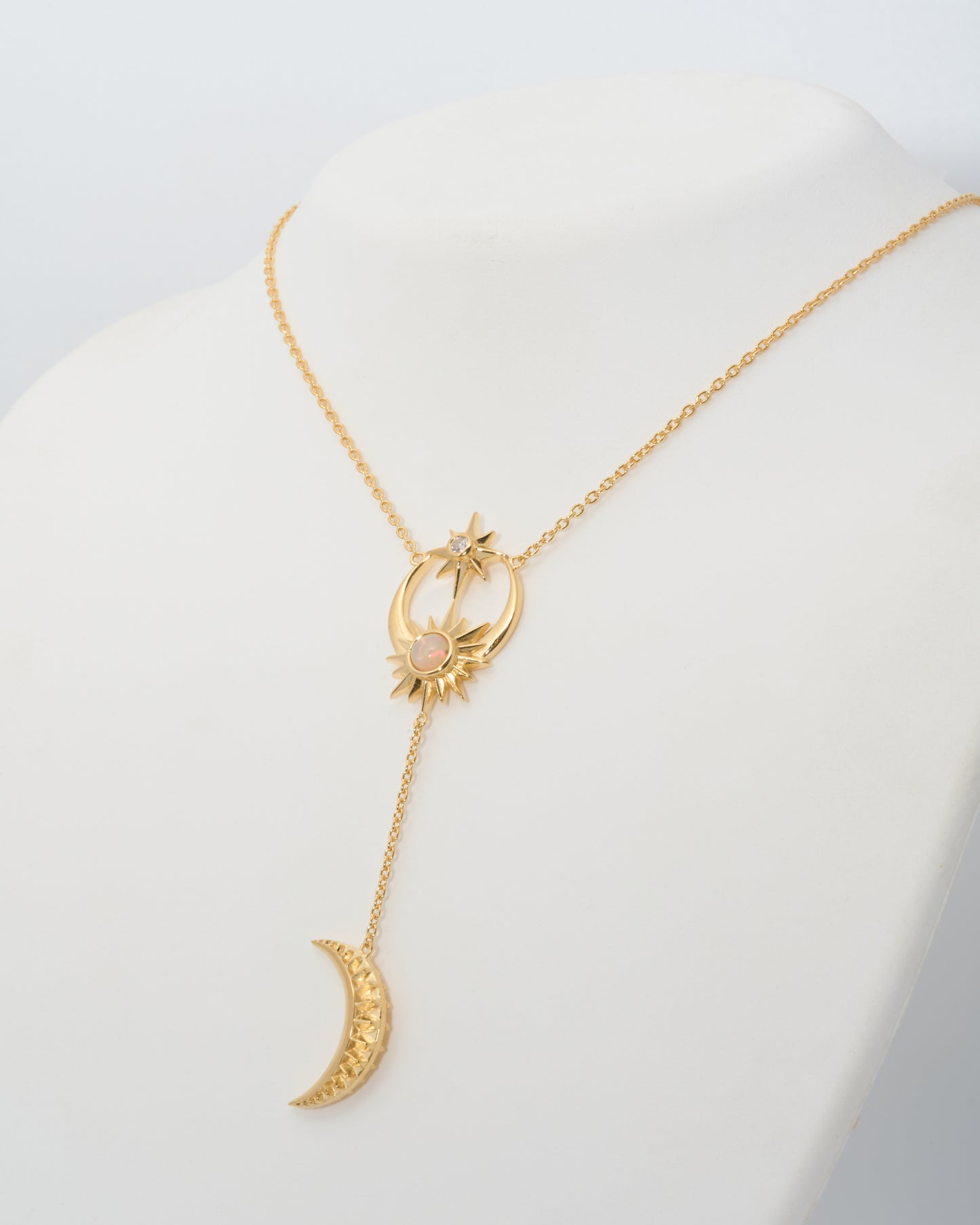 Sun, Moon & Stars Lariat Necklace with 18" Adjustable Chain in 14K Gold Vermeil