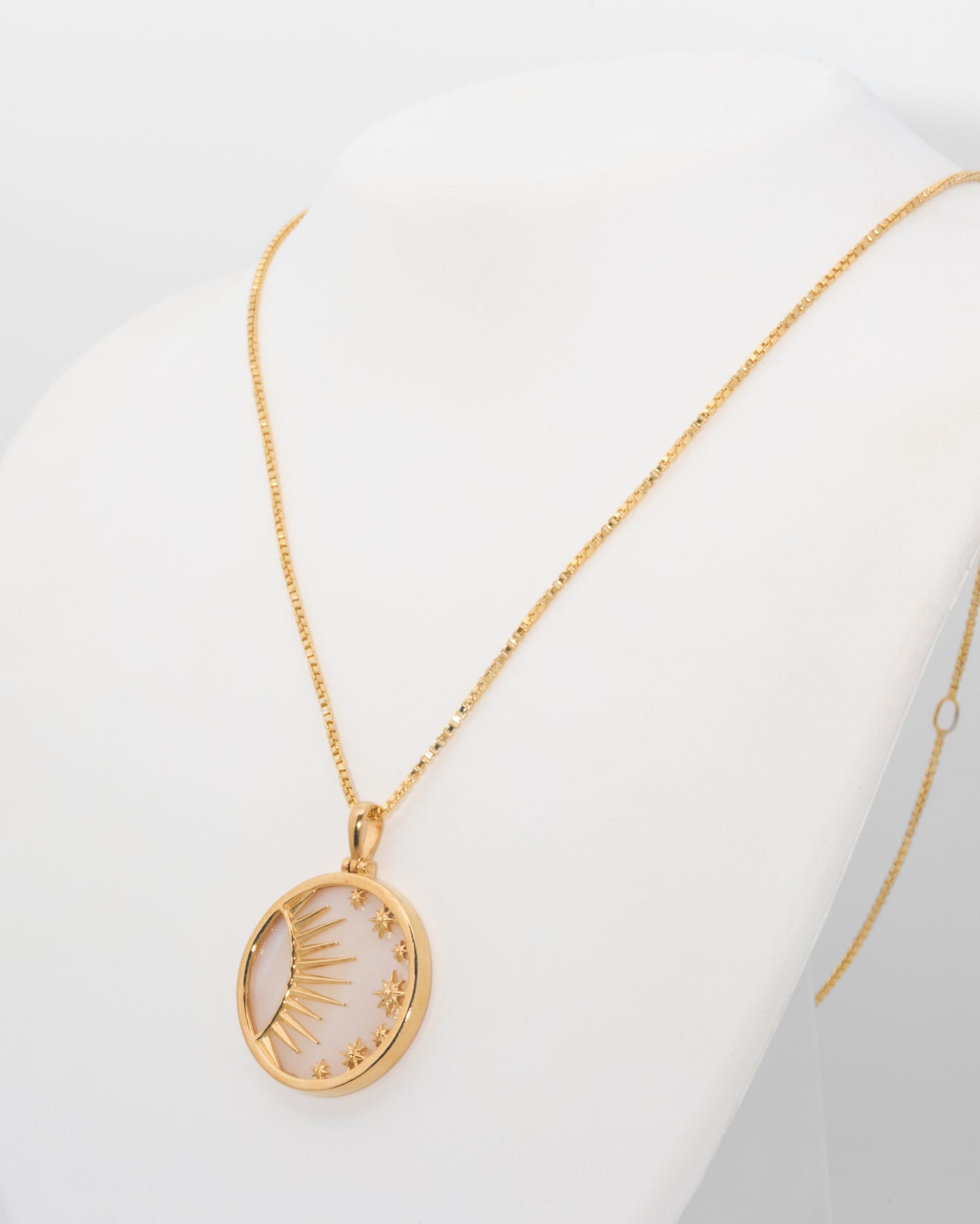 Celestial Mother of Pearl Necklace with 18" Adjustable Chain in 14K Gold Vermeil