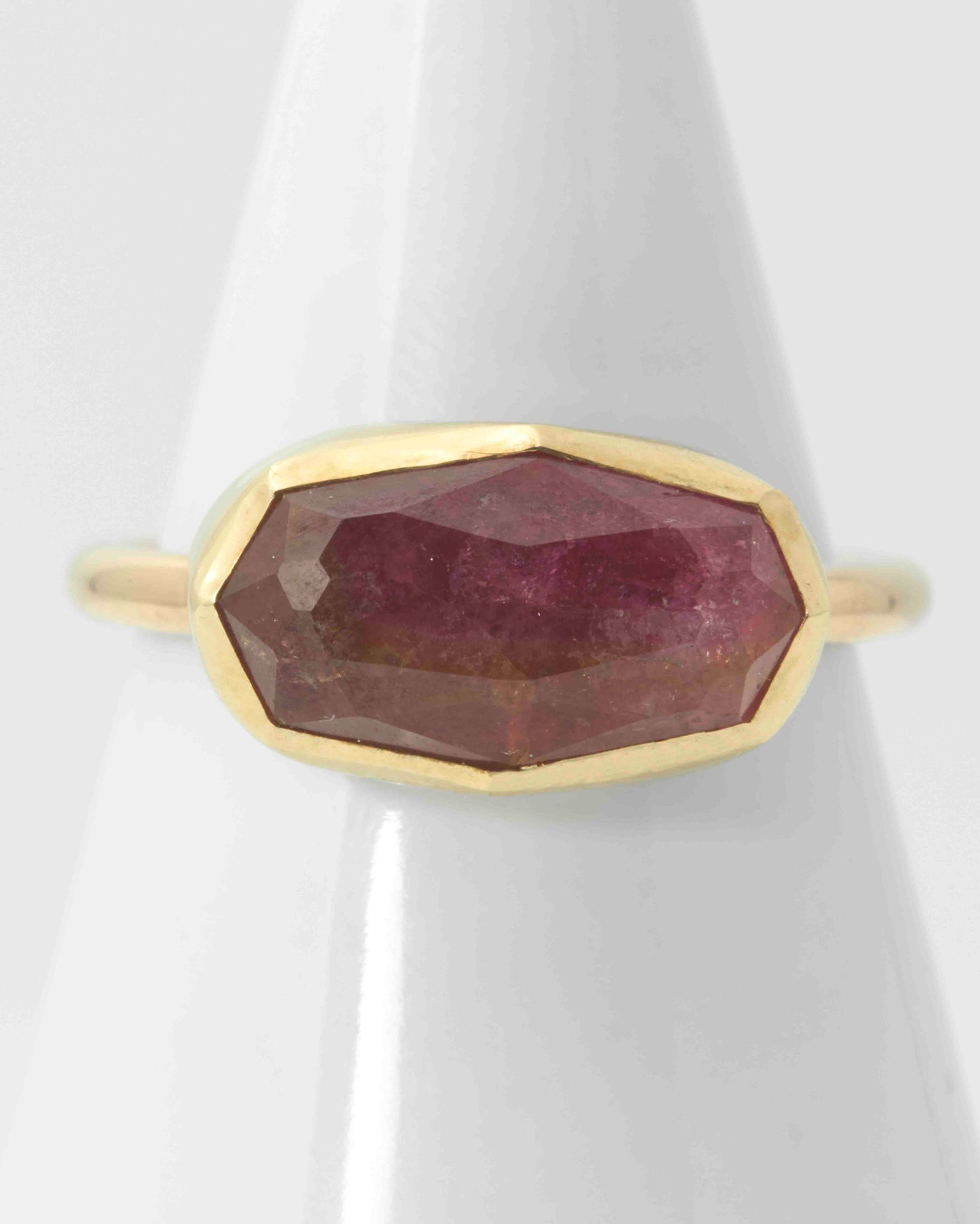 Rose Cut Bicolor Tourmaline Ring in 14K Yellow Gold as Size 7