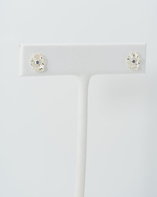 Blue Sapphire Sparkling Geranium Stud Earrings in Sterling Silver