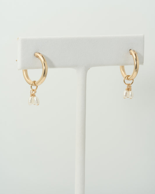 Dainty Pearl Droplets Mini Hoop Earrings in 14K Gold Filled