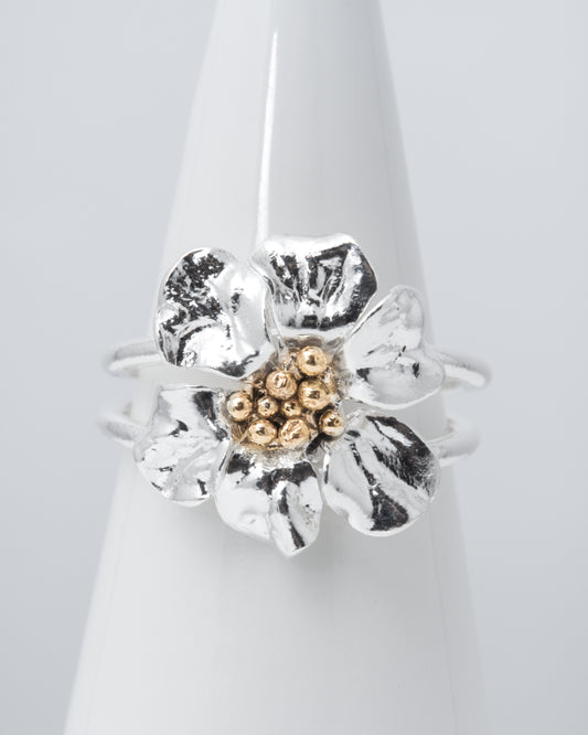 Bimetal Geranium Ring in 18K Yellow Gold & Sterling Silver