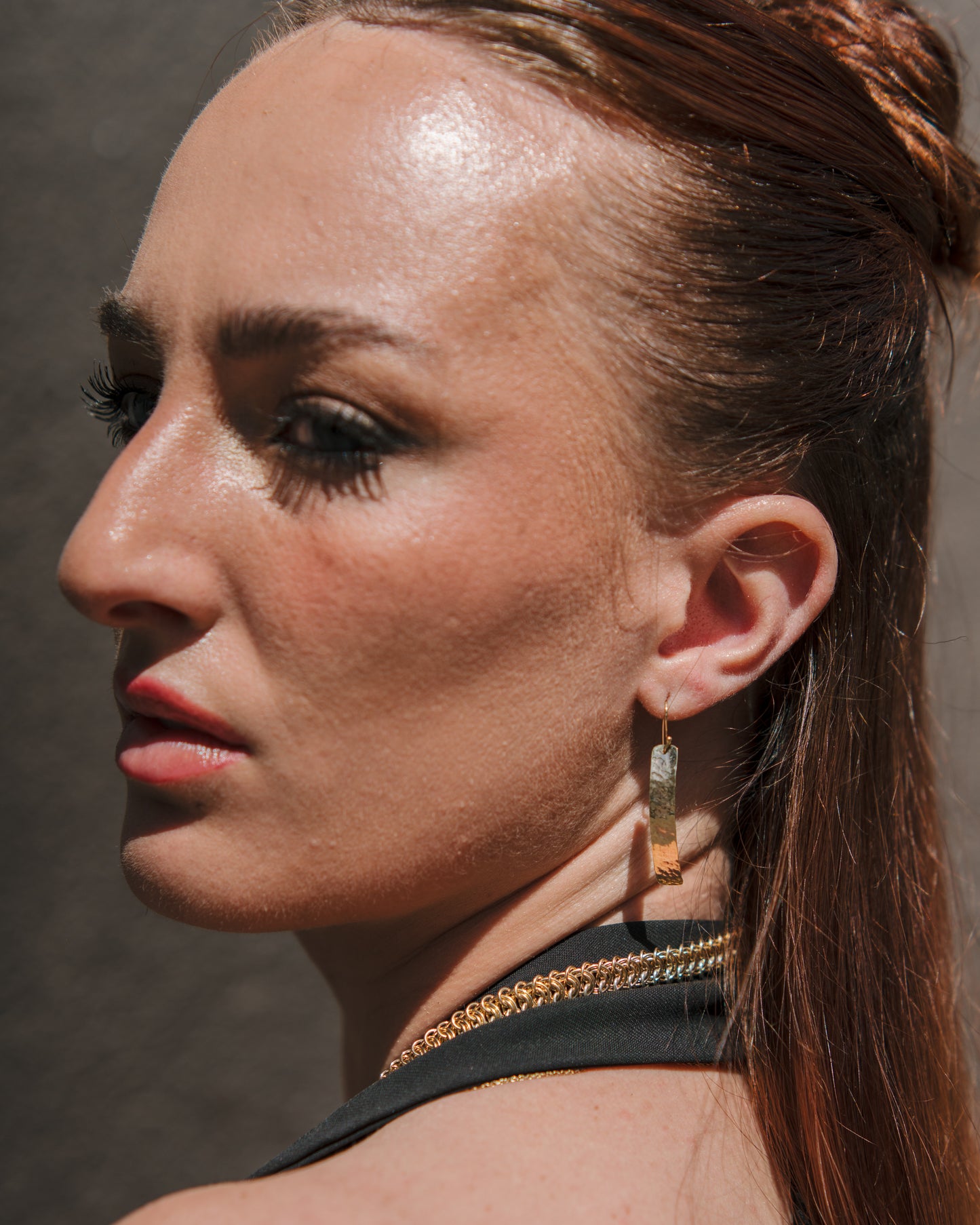 Hammered Bar Drop Earrings in 10K Yellow Gold