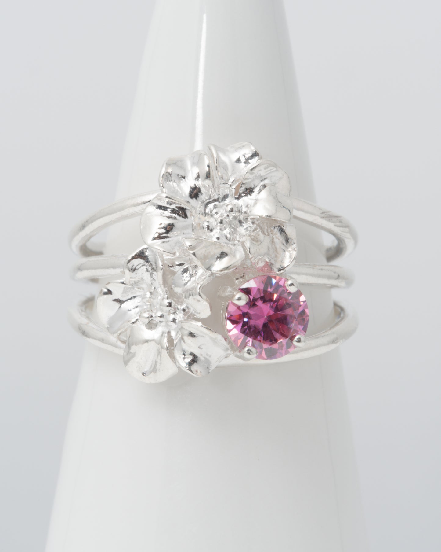 Pink Moissanite Sparkling Geranium Ring in Sterling Silver