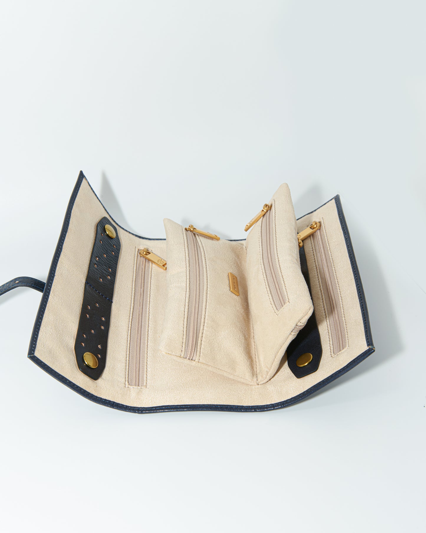 Jewelry Roll Travel Case in Navy Leather