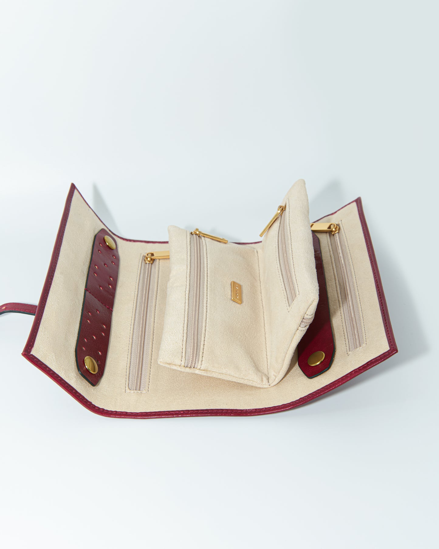 Jewelry Roll Travel Case in Rouge Leather