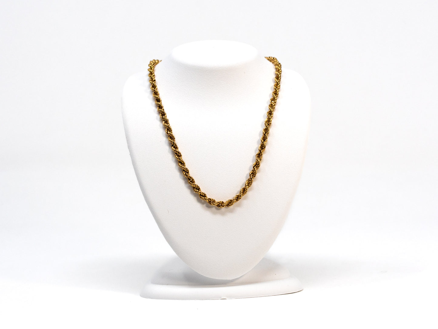 3 mm Wide Hollow Rope Chain at 18" in 14K Yellow Gold