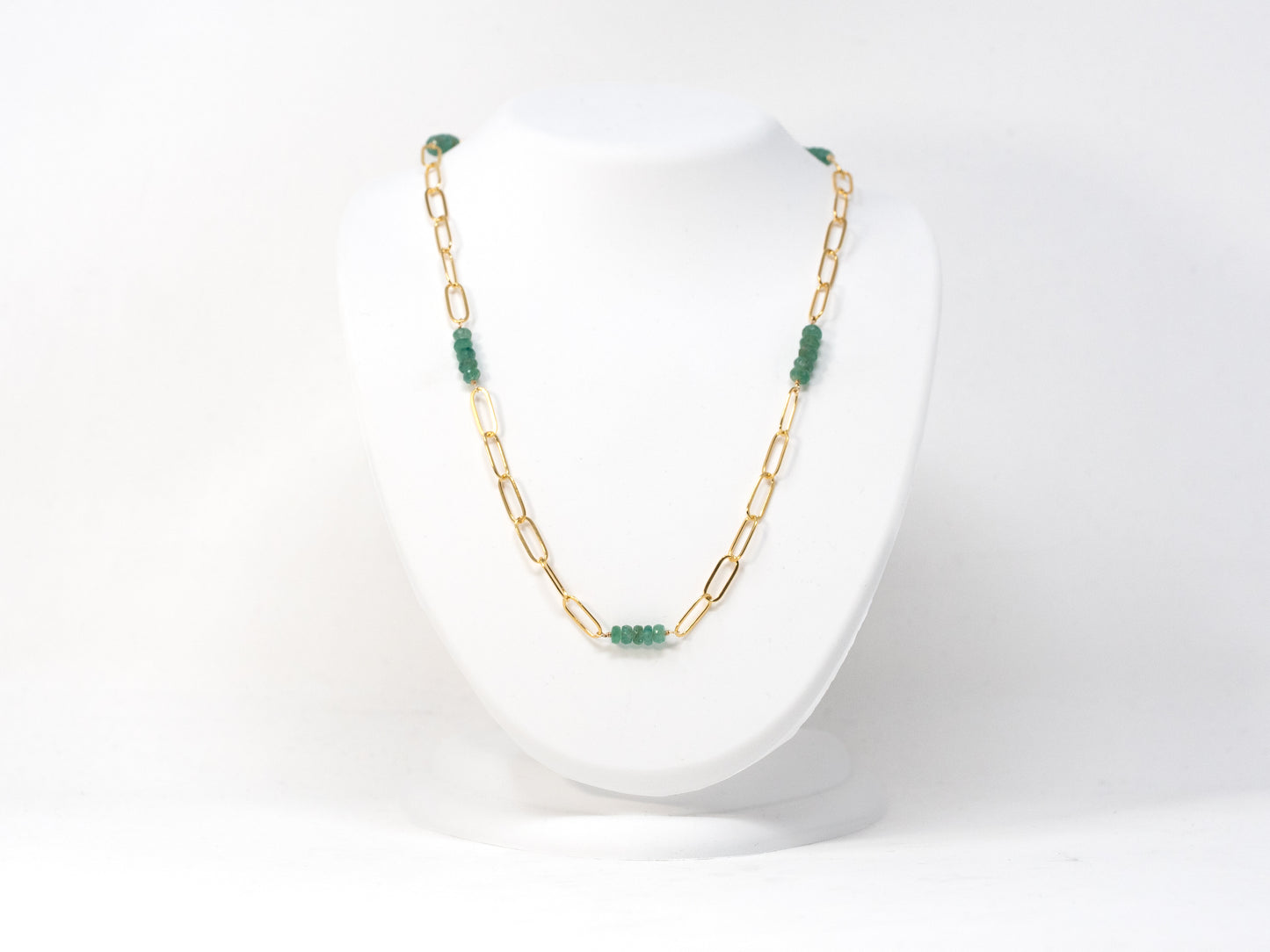 Callie Emerald Station Necklace at 18" in 14K Gold Filled