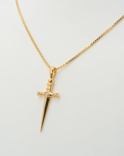 Diamond Sword Necklace with 18" Adjustable Chain in 14K Gold Vermeil