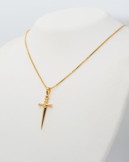 Diamond Sword Necklace with 18" Adjustable Chain in 14K Gold Vermeil