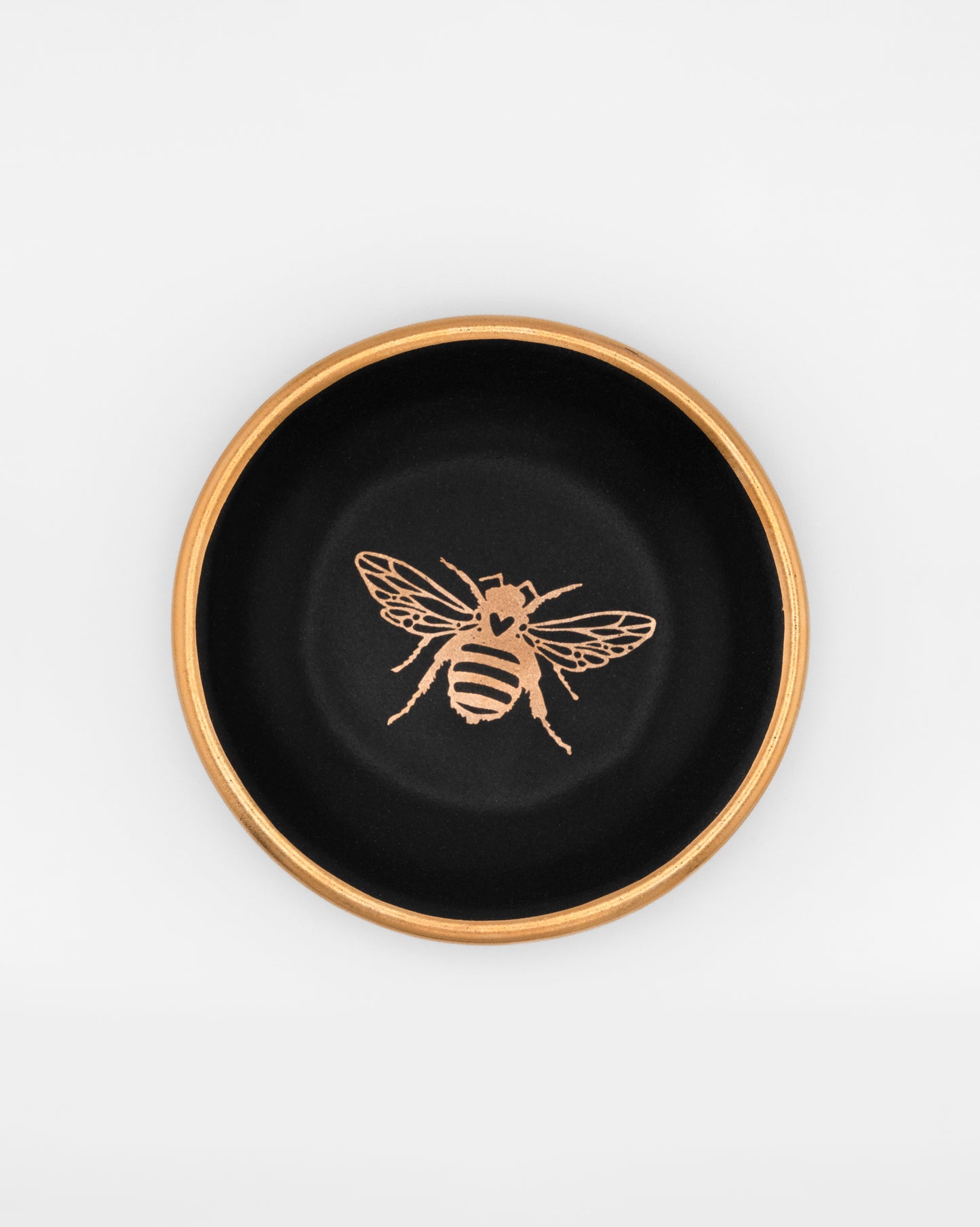 Gold Bee Matte Black Handmade Ring Dish with 22K Gold Trim at 3"