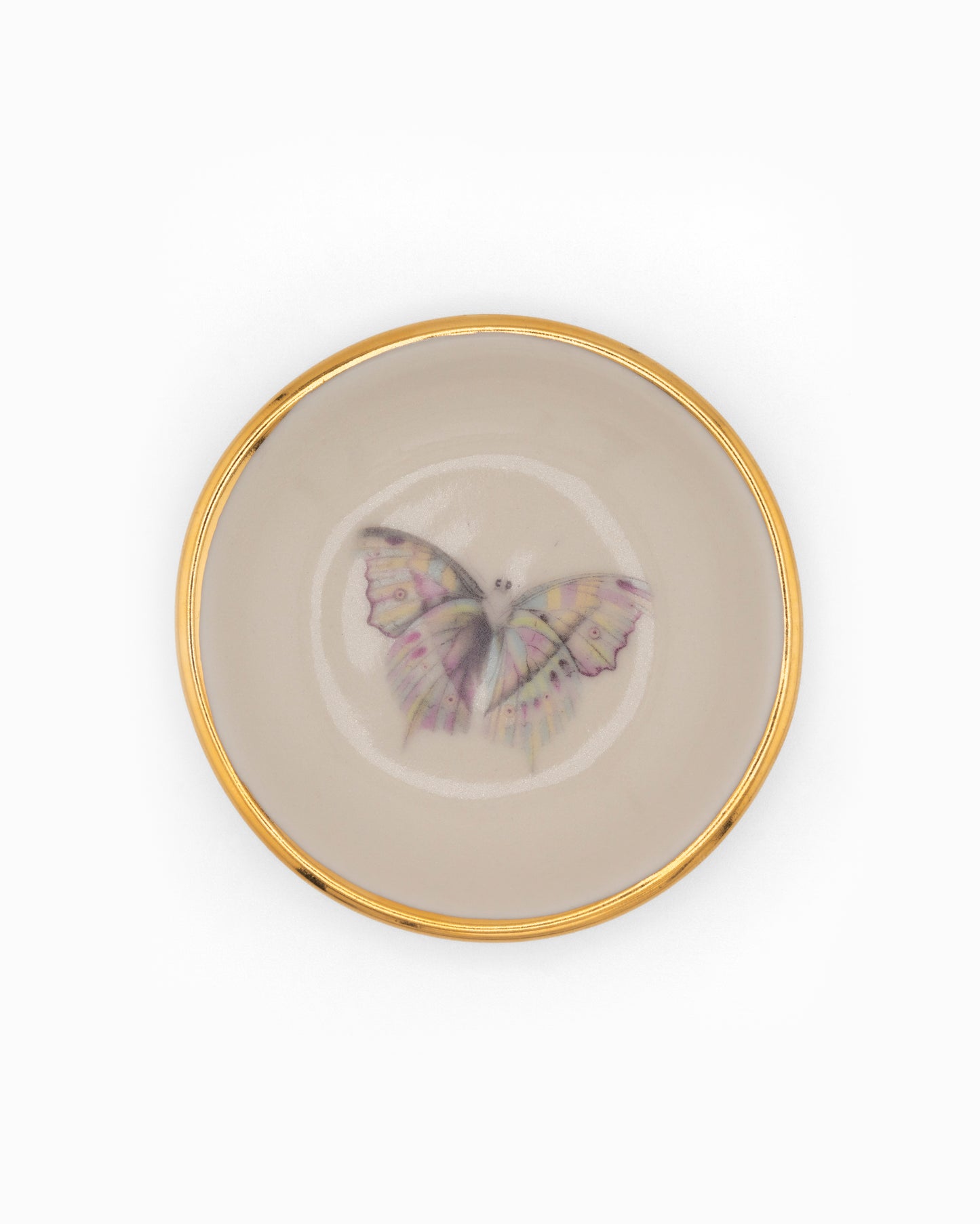 Pastel Butterfly Handmade Ring Dish with 22K Gold Trim at 3"