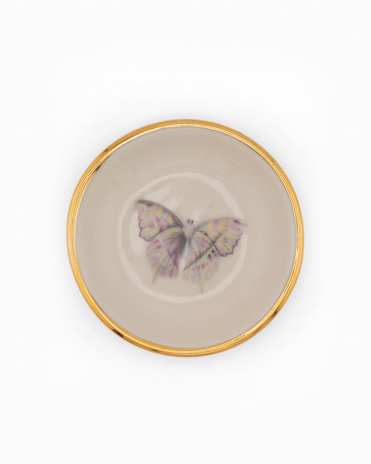 Pastel Butterfly Handmade Ring Dish with 22K Gold Trim at 3"