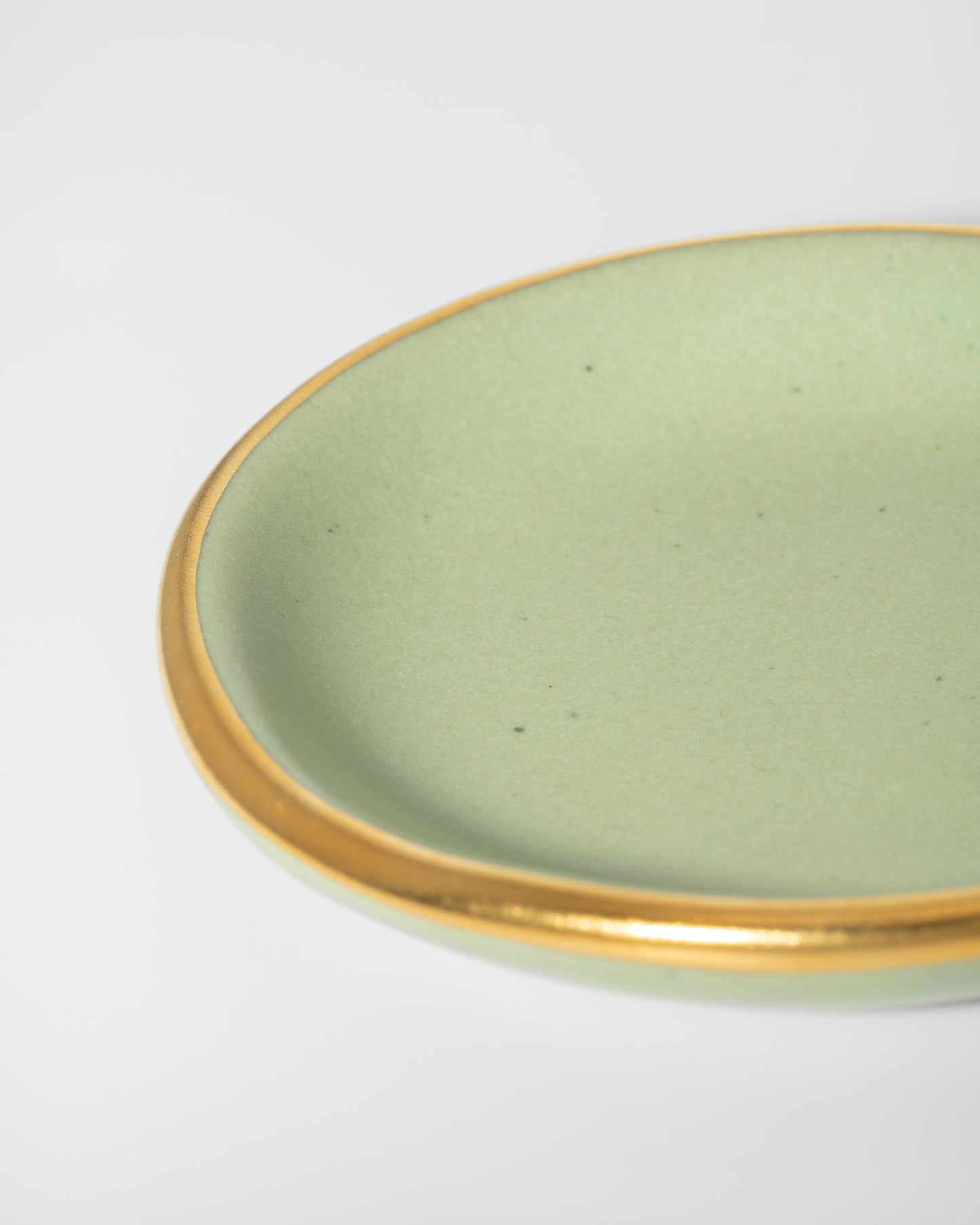 Large Sage Green Handmade Ring Dish with 22K Gold Trim at 4"