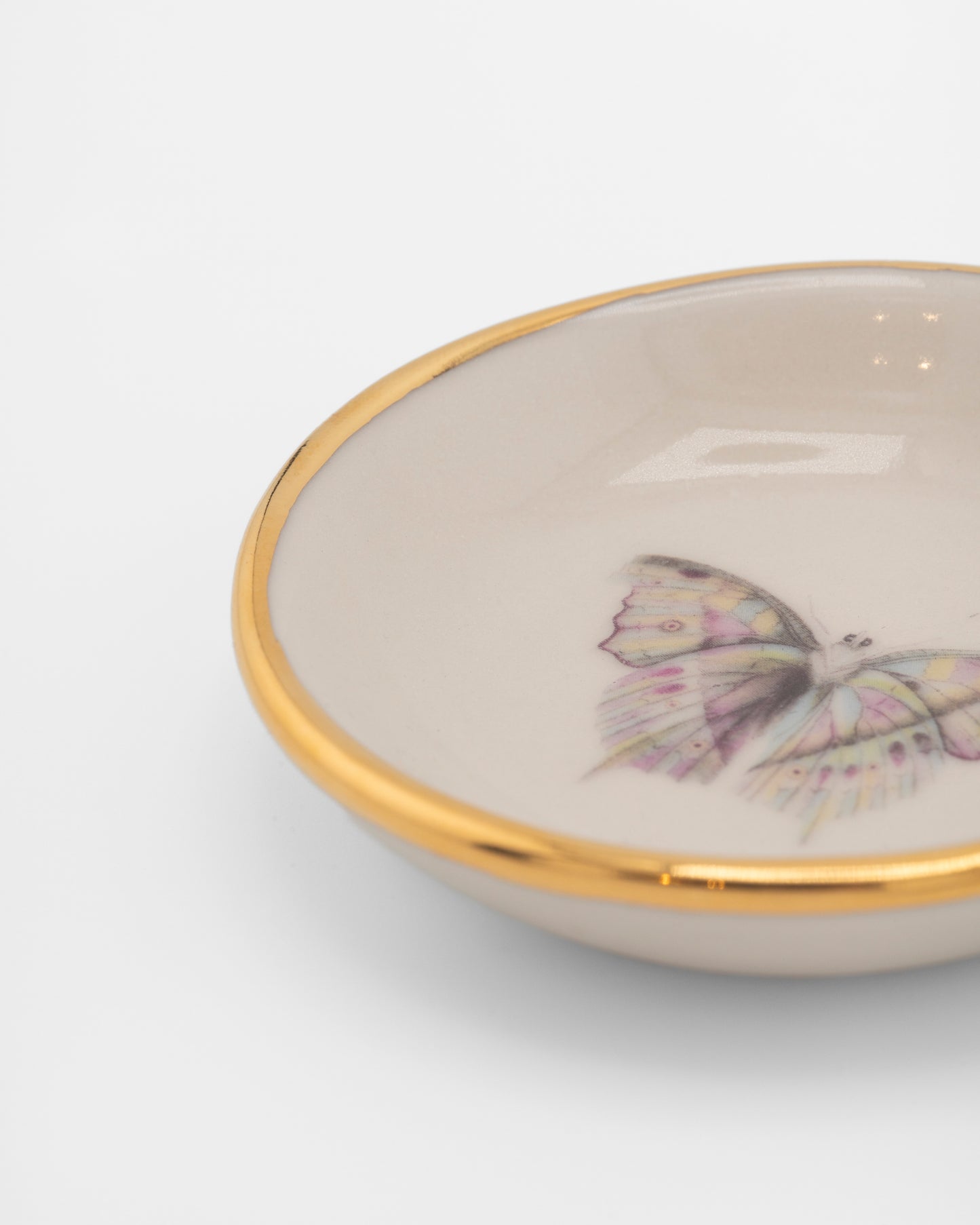 Pastel Butterfly Handmade Ring Dish with 22K Gold Trim at 3"