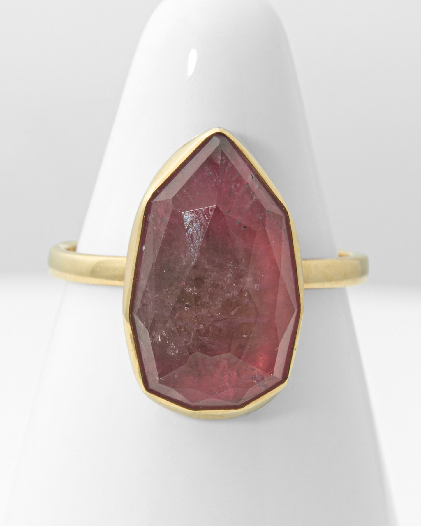 Rose Cut Pear Tourmaline Ring in 14K Yellow Gold as Size 6 1/4