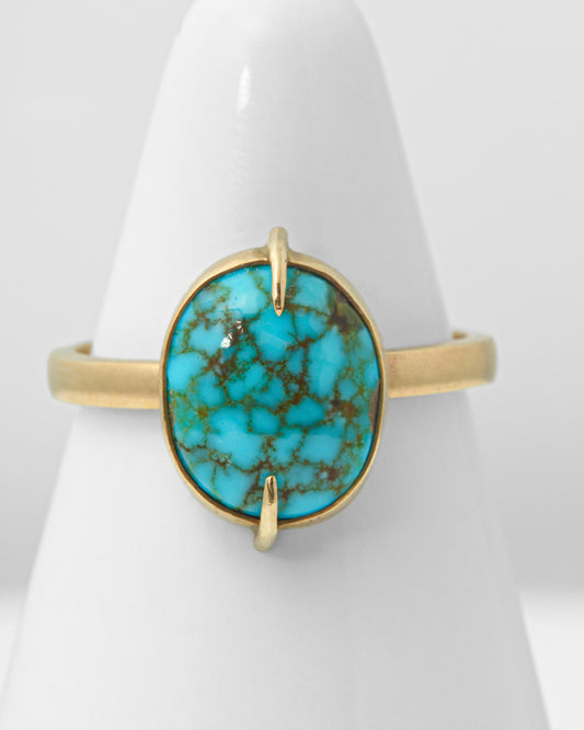 Claw Prong Bezel Turquoise Ring in 14K Yellow Gold as Size 5 3/4