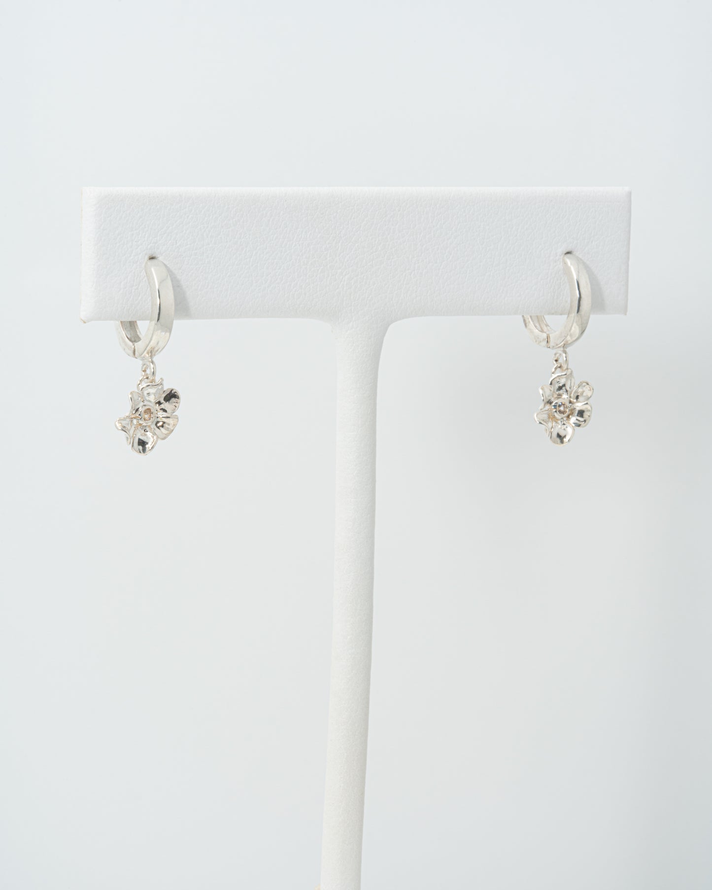 White Sapphire Sparkling Geranium Hoops in Sterling Silver