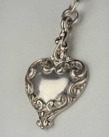 Vintage Scrollwork Accented Heart Pendant in Sterling Silver