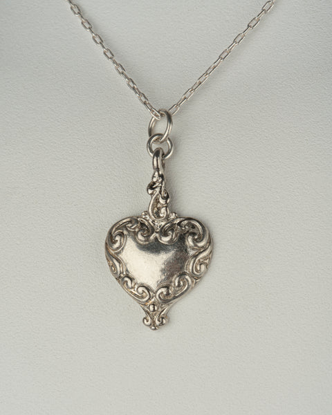 Vintage Scrollwork Accented Heart Pendant in Sterling Silver