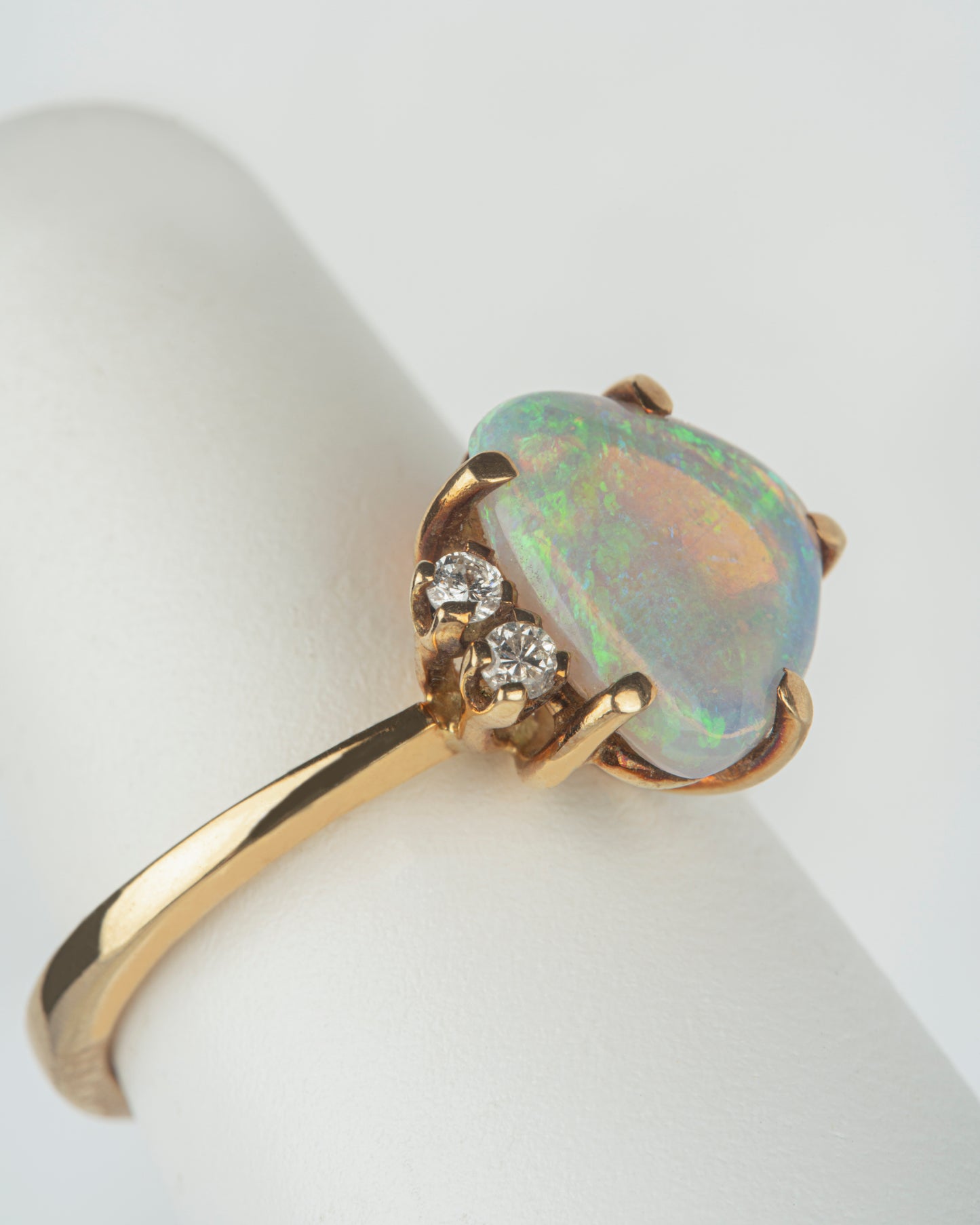 Australian Opal and Diamond Cluster Ring in 18K Yellow Gold at a Size 6