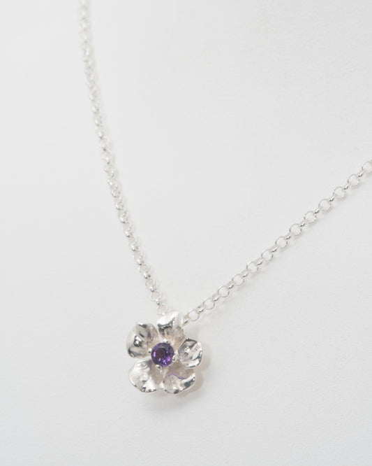 Sparkling Geranium Necklace with Amethyst at 20" in Sterling Silver