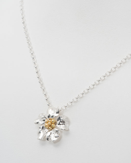 Bimetal Geranium Necklace at 20" in 18K Yellow Gold & Sterling Silver