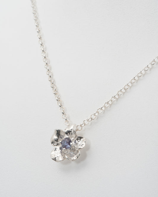 Sparkling Geranium Necklace with Lab Grown Alexandrite at 20" in Sterling Silver