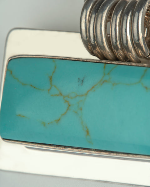 Rectangular Turquoise Cabochon Bezel Set Pendant in Sterling Silver