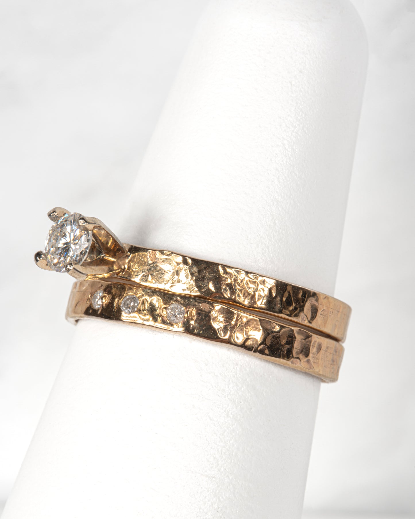 Handmade Stacking Diamond Ring Set in 10K Yellow Gold as Size 7