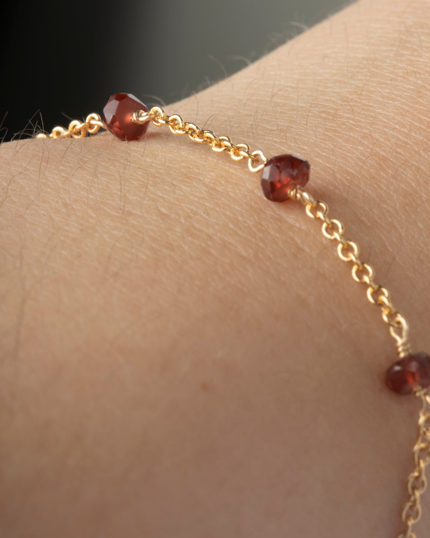 SRJ Garnet Station Bracelet in 14K Gold Filled at 7"