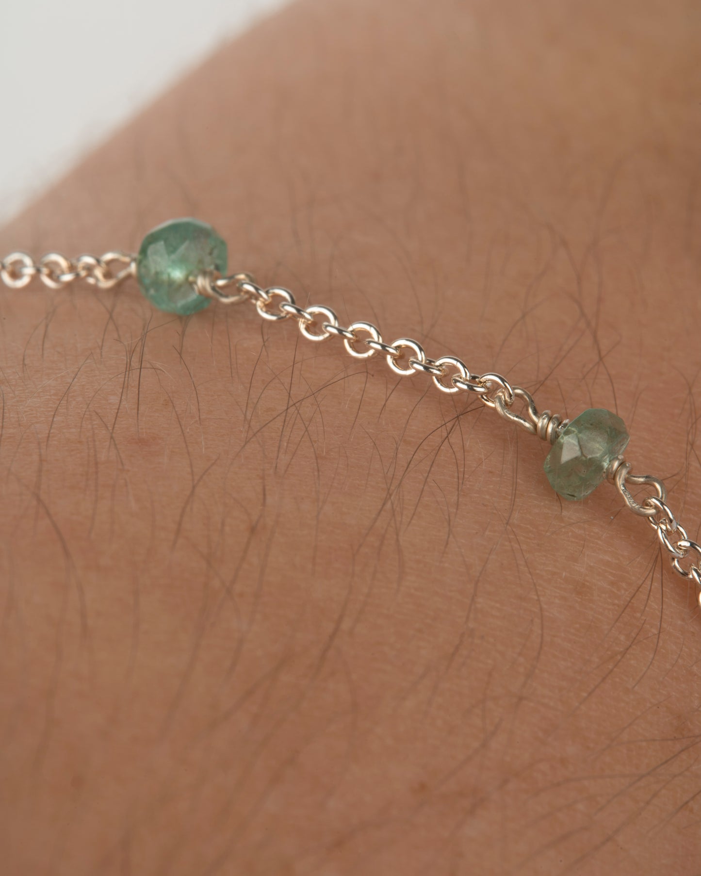 SRJ Emerald Station Bracelet in Sterling Silver at 7"