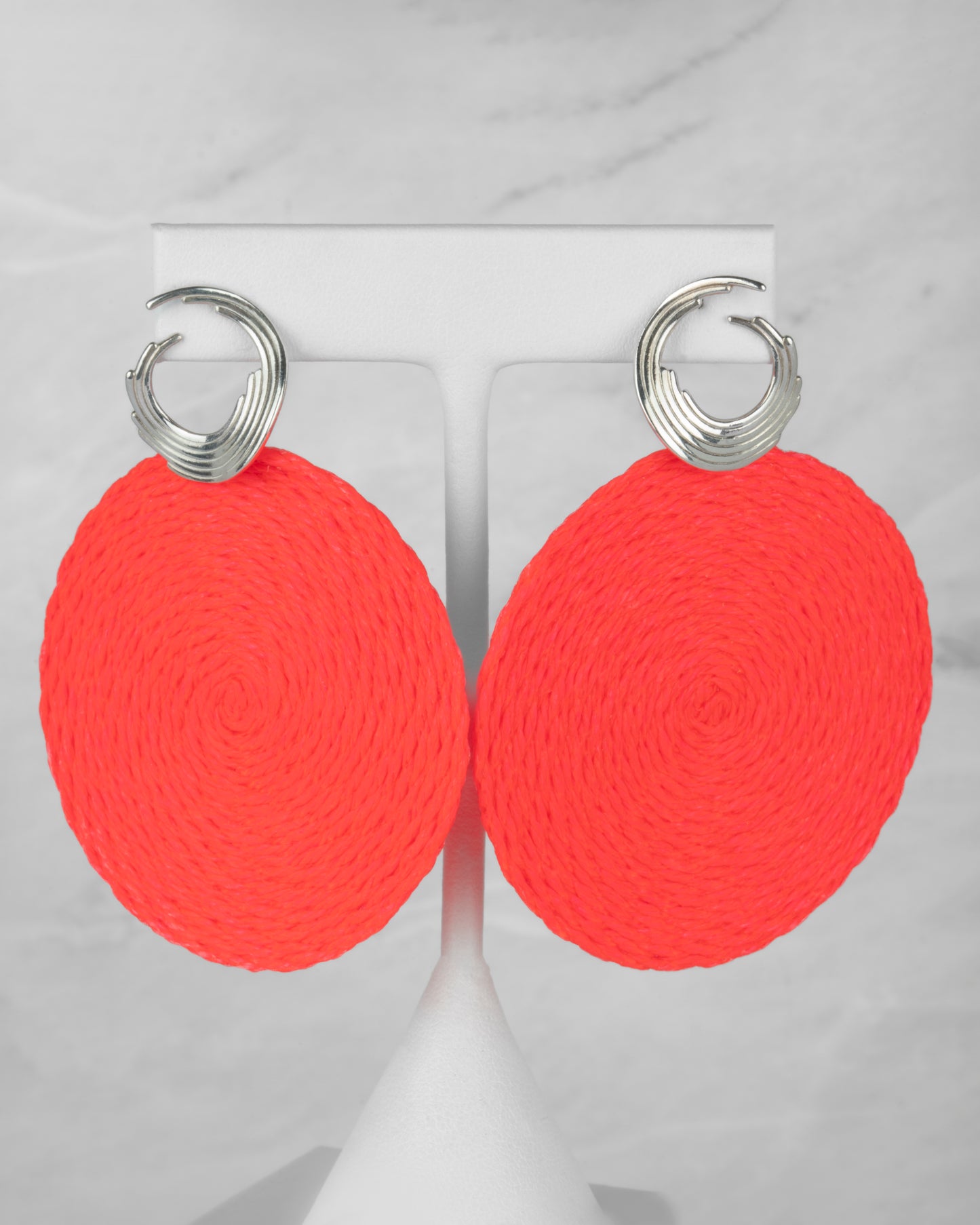 Orion Matiz Earrings with Grapefruit Pink Woven Terlenka Drops in Sterling Silver