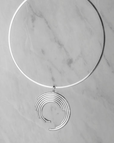 Orion Large O Necklace on a Flat Adjustable Choker in Sterling Silver