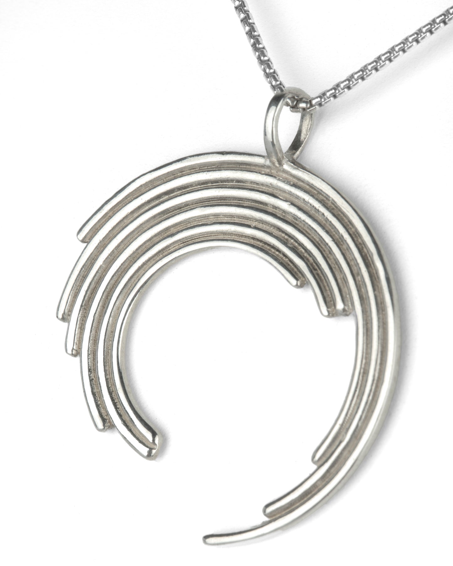 Orion Medium O Necklace with a Rounded Box Chain at 16" in Sterling Silver