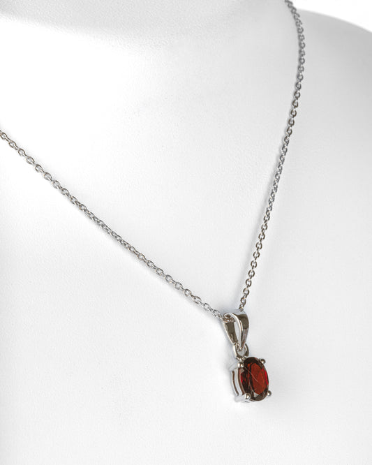 .85 ctw. Oval Cut Garnet Basket Set Solitaire Pendant with Chain in 925 Sterling Silver at 18"