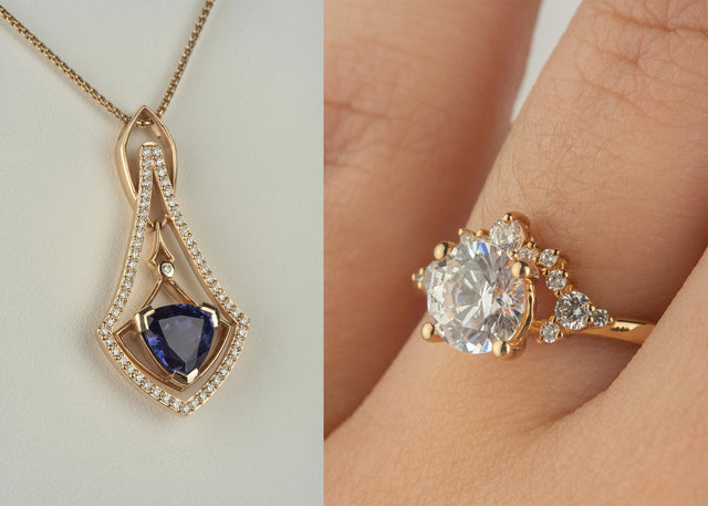 Savannah Jewelry Gallery Tanzanite Pendant in 14K Yellow Gold and Diamond and Gold Engagement Ring