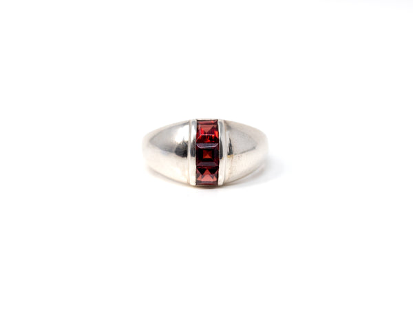 Square Garnet Channel-Set Dome Ring in Sterling Silver at a Size 8 1/4