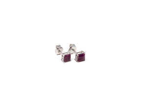 Square 1.3 ctw. Ruby Basket Set Studs in Sterling Silver