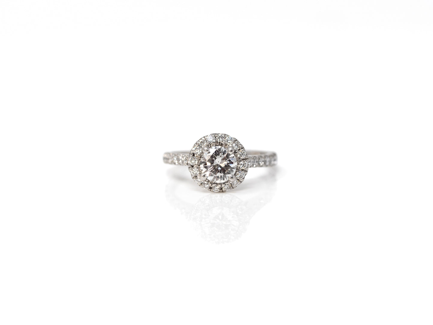 3/4 ct Natural VS2 H Color Diamond with a Round Diamond Halo Ring in Platinum 950 at a Size 7