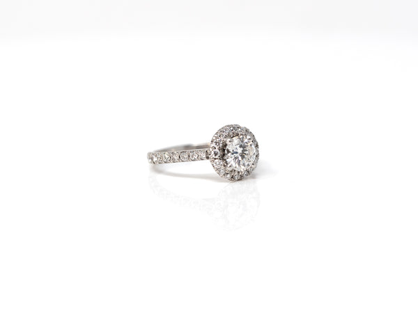 3/4 ct Natural VS2 H Color Diamond with a Round Diamond Halo Ring in Platinum 950 at a Size 7