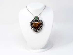 Tiger's Eye and Tsavorite Wire Wrapped Pendant
