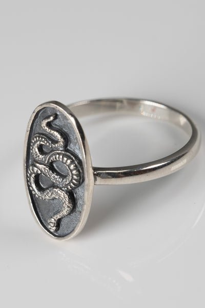 Oval Snake Signet Ring in Sterling Silver at a Size 7