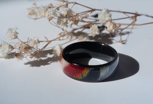 8 mm Wide Dyed Rosewood Inlay Band with a Comfort Fit Interior in Black Plated Tungsten at a Size 10
